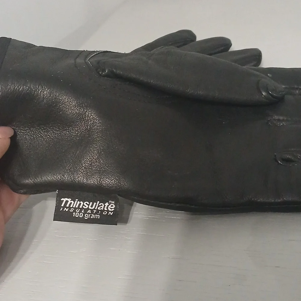 Black Leather Insulated Gloves, Gentle Used, Sz L , Unisex, 100gram